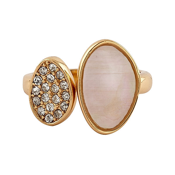 Buckley London Ring vergoldet mit Perlmutt und Kristallen Messing Perlmutt rosa Glänzend (Größe: 052 (16,6))