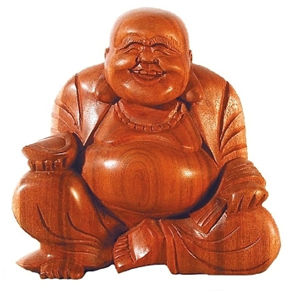 Buddha lachend in entspannter Haltung braun 15 cm