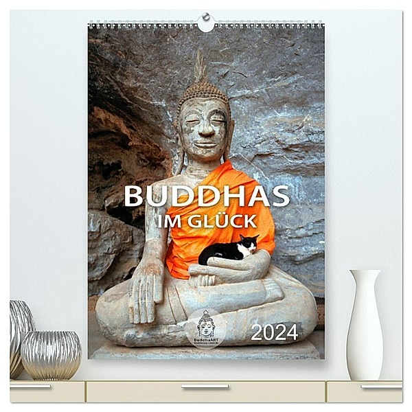 Buddhas im Glück (hochwertiger Premium Wandkalender 2024 DIN A2 hoch), Kunstdruck in Hochglanz, BuddhaART