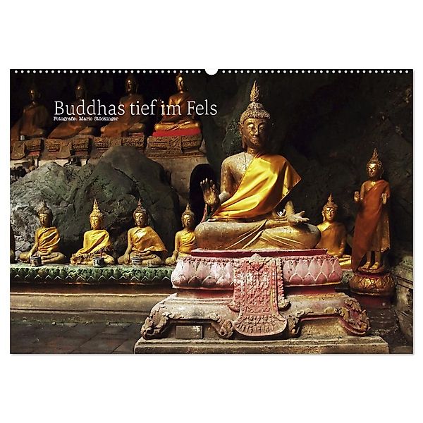 Buddhas tief im Fels (Wandkalender 2024 DIN A2 quer), CALVENDO Monatskalender, Mario Stöckinger