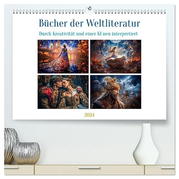 Bücher der Weltliteratur (hochwertiger Premium Wandkalender 2024 DIN A2 quer), Kunstdruck in Hochglanz, Steffen Gierok-Latniak