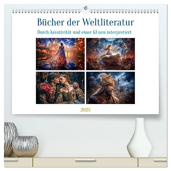 Bücher der Weltliteratur (hochwertiger Premium Wandkalender 2025 DIN A2 quer), Kunstdruck in Hochglanz, Calvendo, Steffen Gierok-Latniak