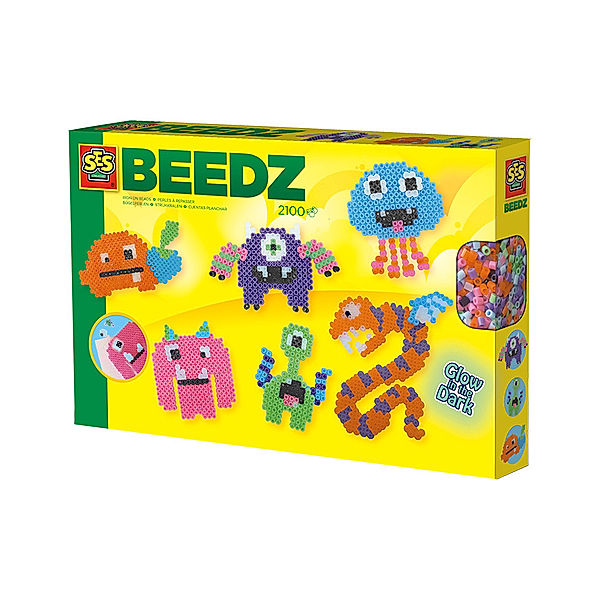 SES Creative Bügelperlen-Set LEUCHTENDE MONSTER mit Zubehör