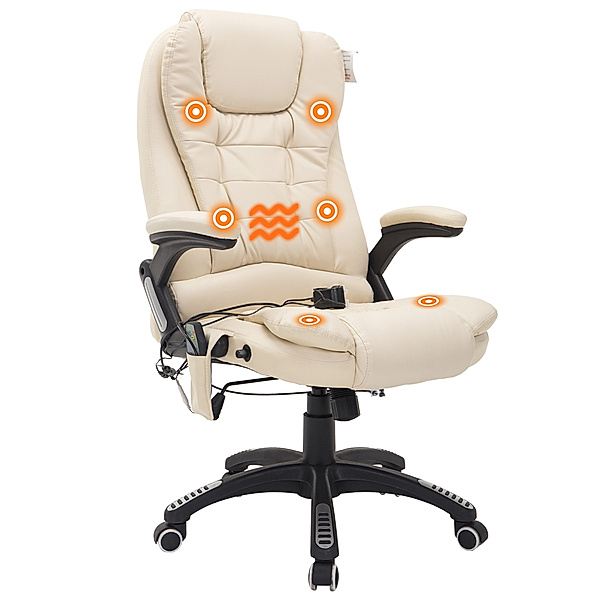 Bürosessel / Chefsessel mit Massage- und Wärmefunktion (Farbe: creme)