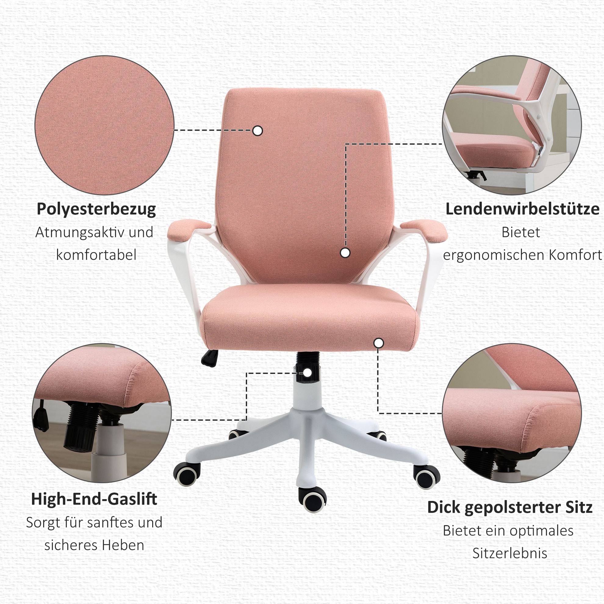 Bürostuhl ergonomisches liniendesign, weiche Polsterung Farbe: rosa weiß