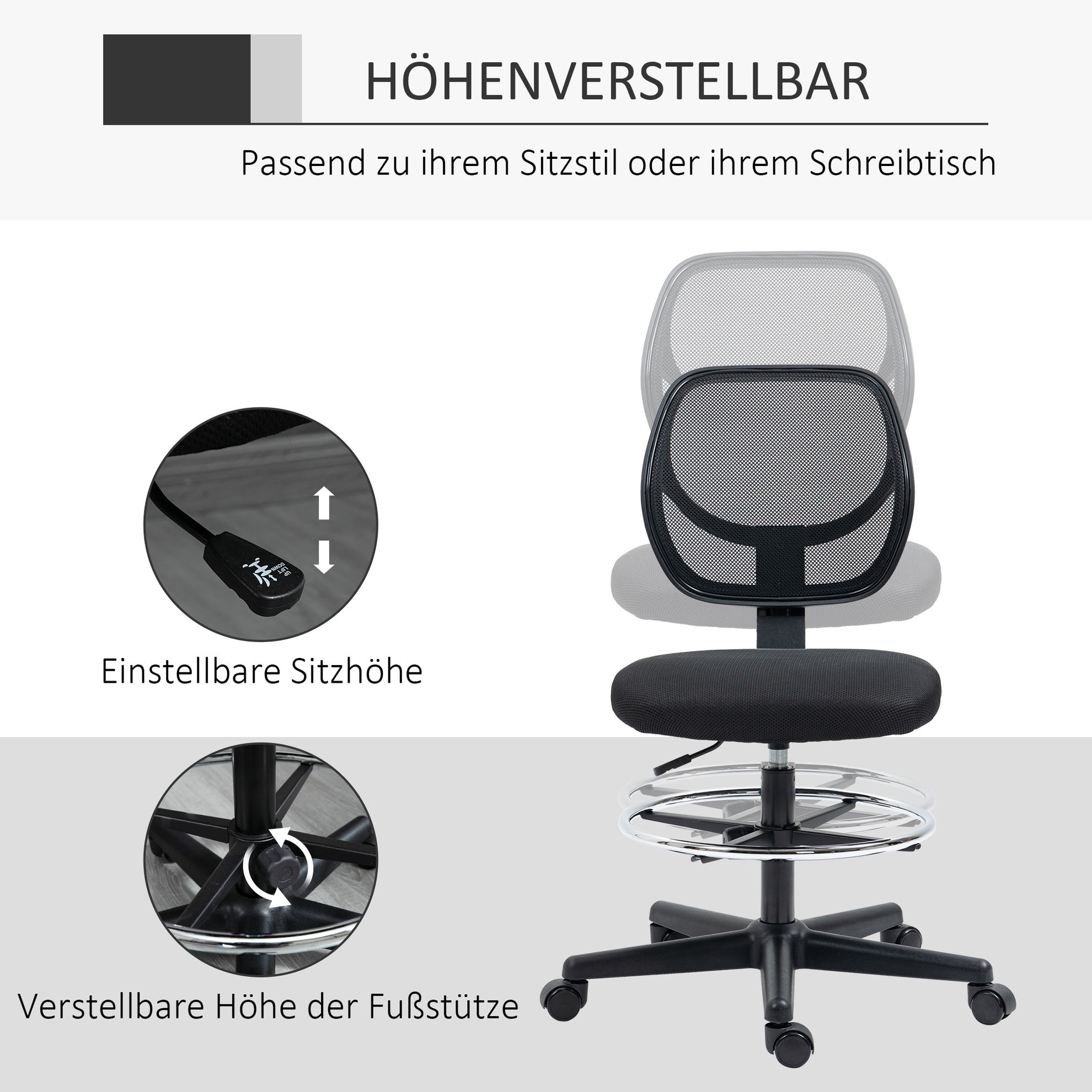 Bürostuhl ideal für Sitz und Stehplätze mit Fußstütze schwarz Farbe:  schwarz online kaufen - Orbisana