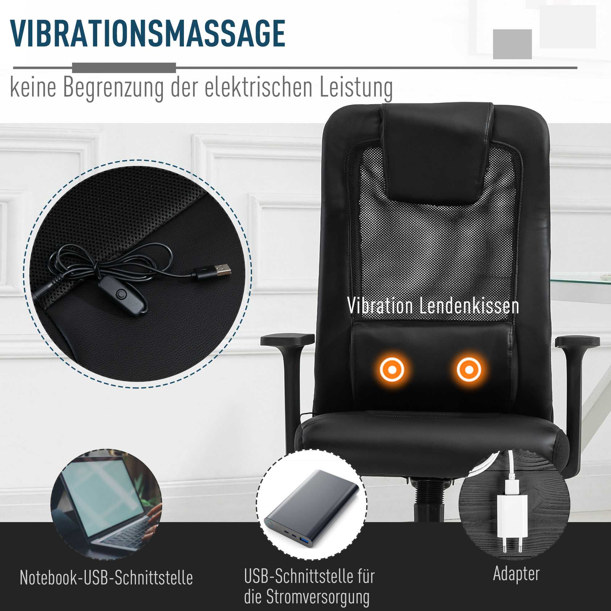 Bürostuhl inkl. Lendenkissen mit Vibrationsmassage
