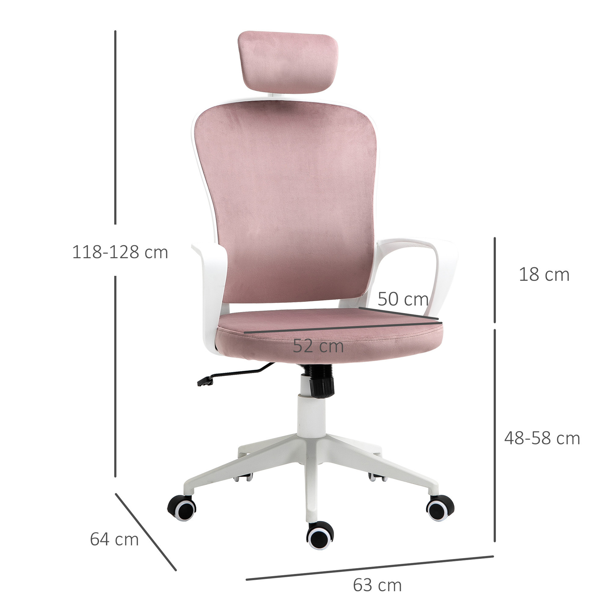 Bürostuhl mit Armlehne und Kopfstütze Farbe: rosa