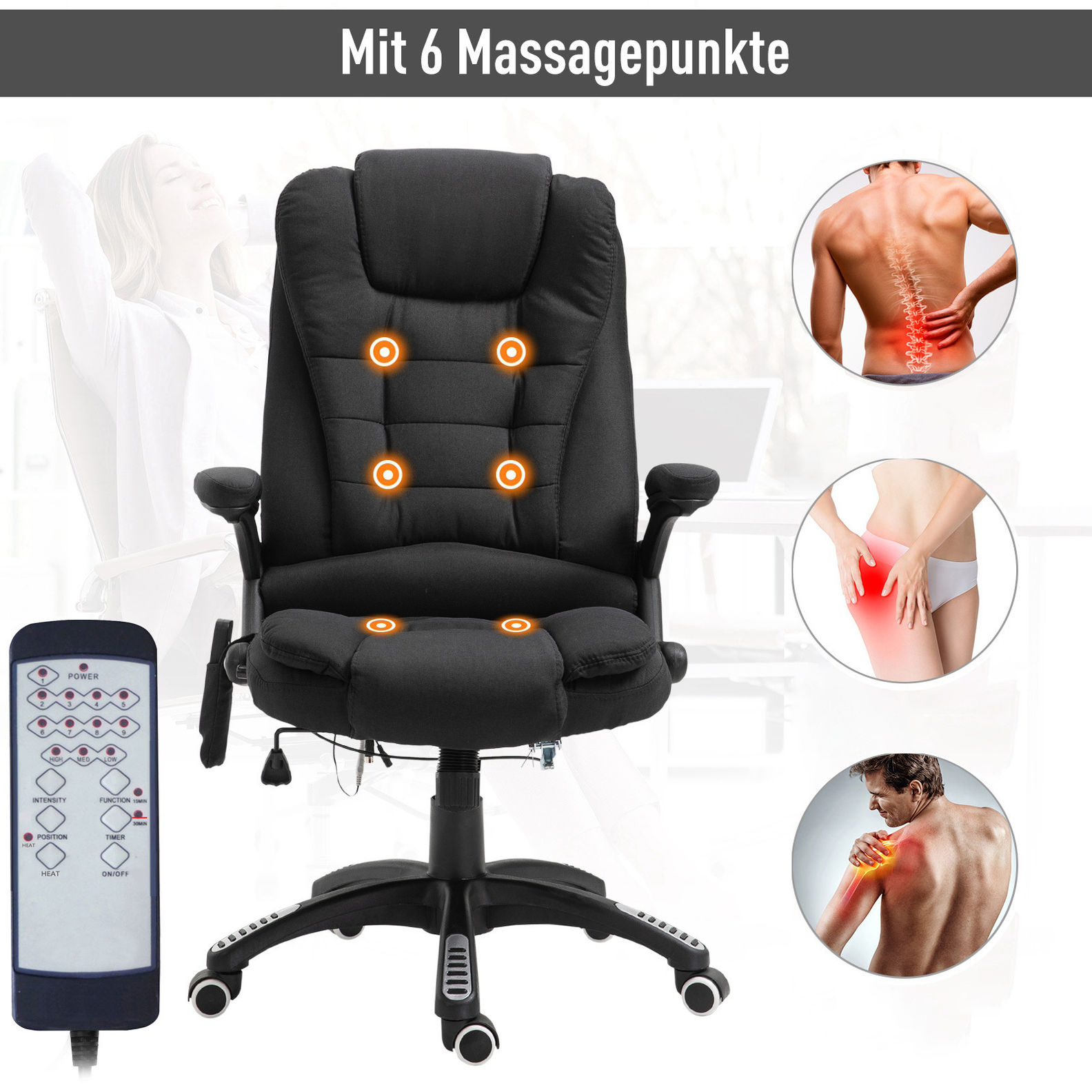Bürostuhl mit Massage- und Wärmefunktion Farbe: schwarz
