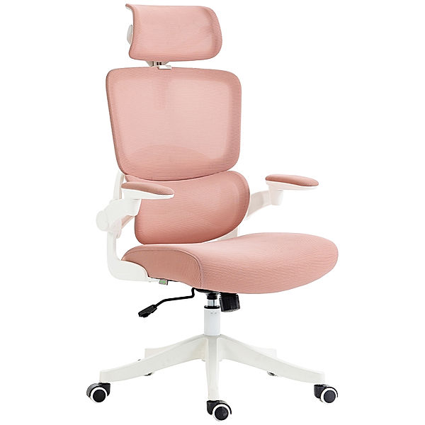 Bürostuhl mit verstellbarer Kopfstütze und hochklappbaren Armlehnen schwarz (Farbe: rosa)