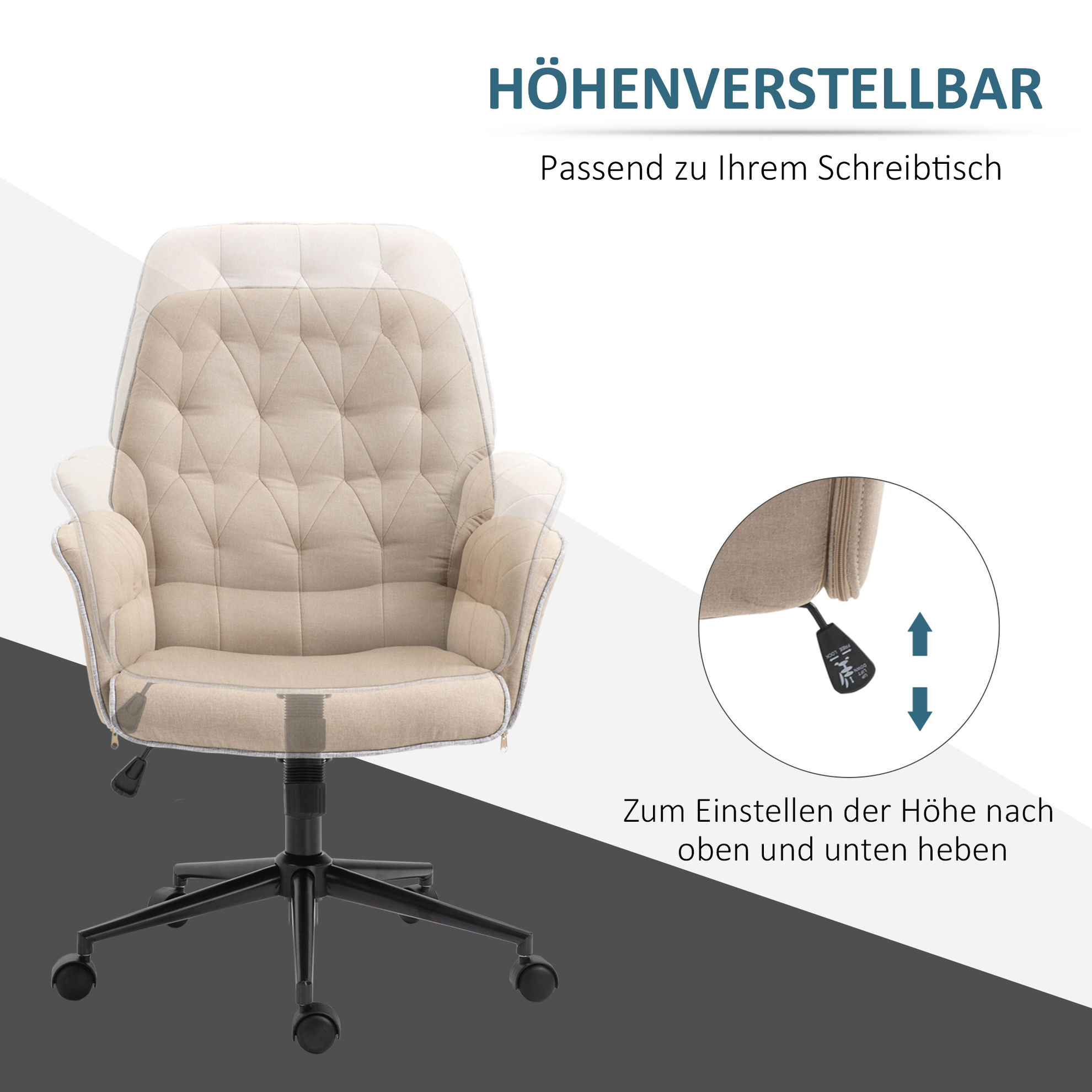 Bürostuhl mit Wippfunktion, aus Webstoff und Polyester, gemütlich Farbe:  beige online kaufen - Orbisana