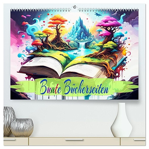 Bunte Bücherseiten (hochwertiger Premium Wandkalender 2025 DIN A2 quer), Kunstdruck in Hochglanz, Calvendo, Dusanka Djeric