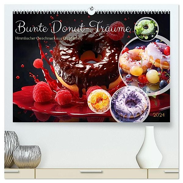 Bunte Donut-Träume - Himmlischer Geschmack aus Krapfenteig (hochwertiger Premium Wandkalender 2024 DIN A2 quer), Kunstdruck in Hochglanz, Anja Frost