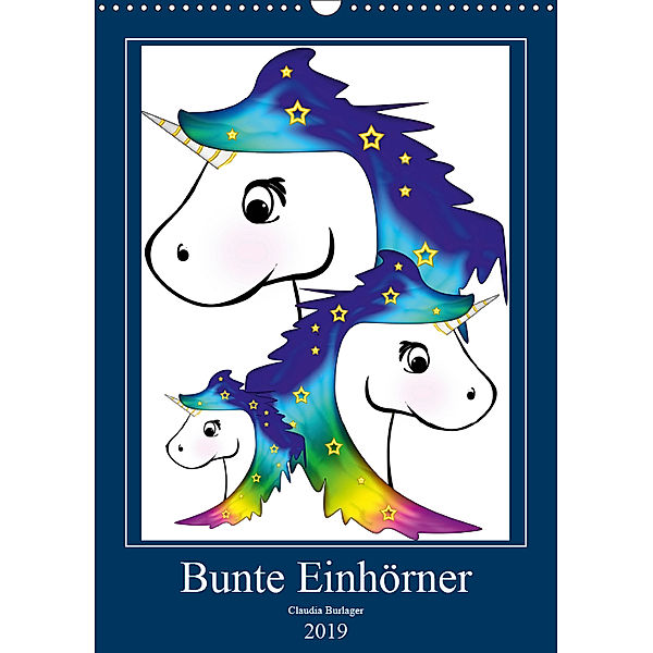 Bunte Einhörner (Wandkalender 2019 DIN A3 hoch)