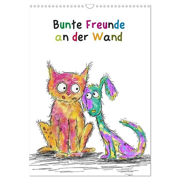 Bunte Freunde an der Wand (Wandkalender 2024 DIN A3 hoch), CALVENDO Monatskalender, Heike Langenkamp