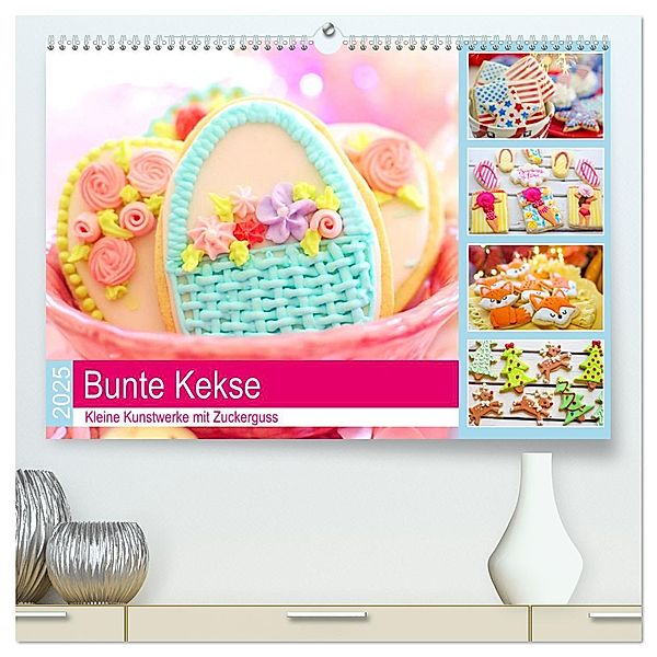 Bunte Kekse. Kleine Kunstwerke mit Zuckerguss (hochwertiger Premium Wandkalender 2025 DIN A2 quer), Kunstdruck in Hochglanz, Calvendo, Rose Hurley