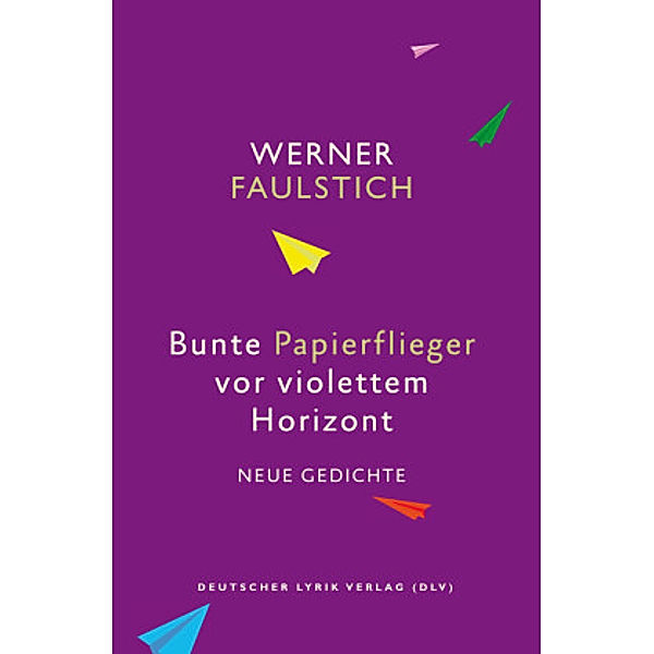 Bunte Papierflieger vor violettem Horizont, Werner Faulstich