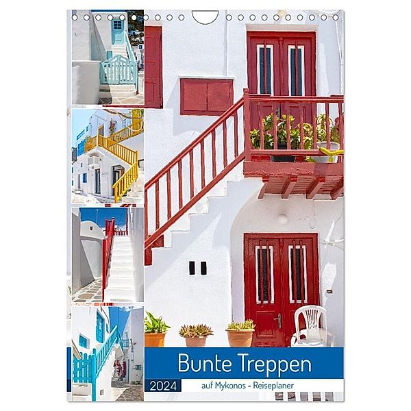 Bunte Treppen auf Mykonos - Reiseplaner (Wandkalender 2024 DIN A4 hoch), CALVENDO Monatskalender, Nina Schwarze