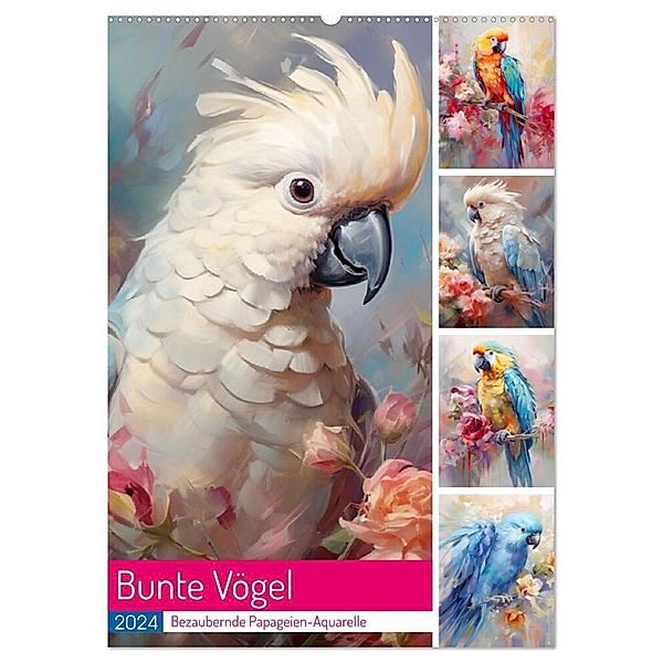 Bunte Vögel. Bezaubernde Papageien-Aquarelle (Wandkalender 2024 DIN A2 hoch), CALVENDO Monatskalender, Rose Hurley