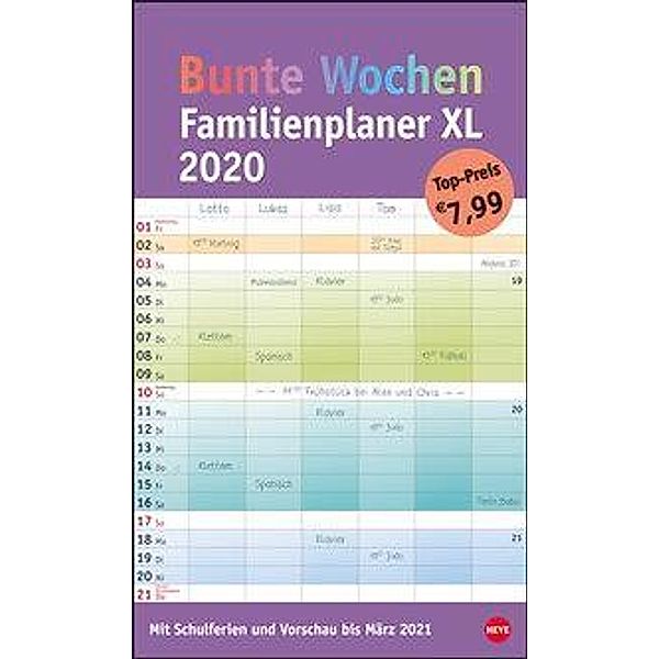 Bunte Wochen FamilienPlaner XL 2020