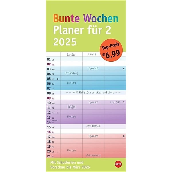 Bunte Wochen Planer für 2 2025