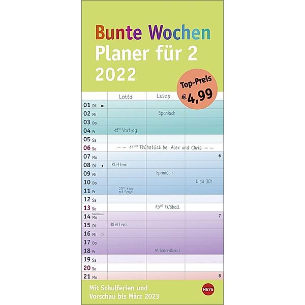 Bunte Wochen Planer für 2 Kalender 2022