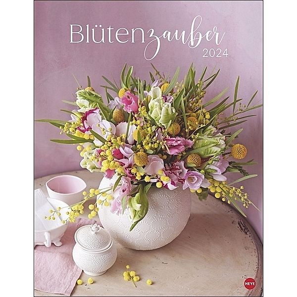 Bunter Blütenzauber Posterkalender 2024. Wandkalender mit 12 wunderschönen Blumensträußen. Dekorativer Foto-Kalender für das Jahr. 34 x 44 cm. Hochformat mit Spiralbindung