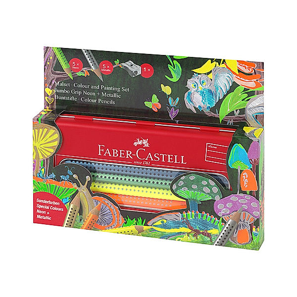 Faber-Castell Buntstift-Set JUMBO GRIP NEON + METALLIC 11er in Metalletui