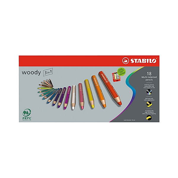STABILO® Buntstift STABILO® woody 3in1 18er-Set