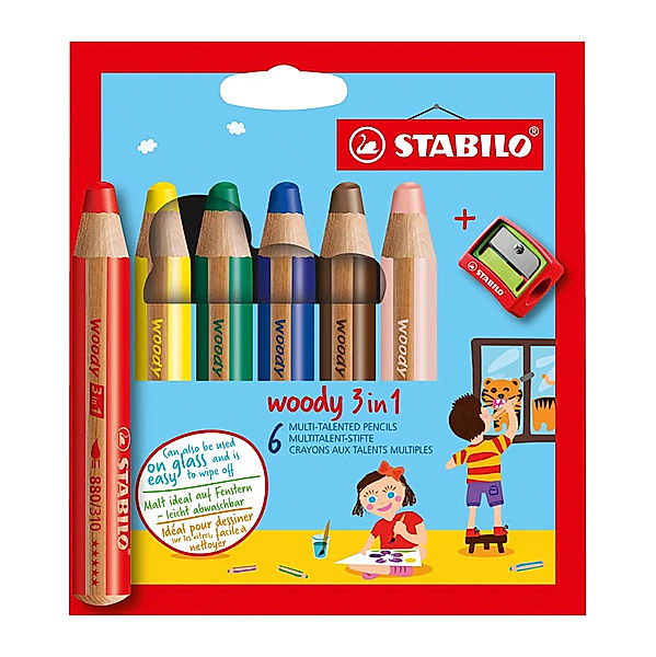 STABILO® Buntstift STABILO® woody 3in1 6er-Set mit Spitzer