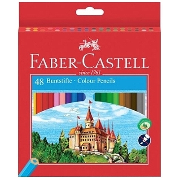Faber-Castell Buntstifte-Set CASTLE mit 48 Farben und Spitzer im Kartonetui