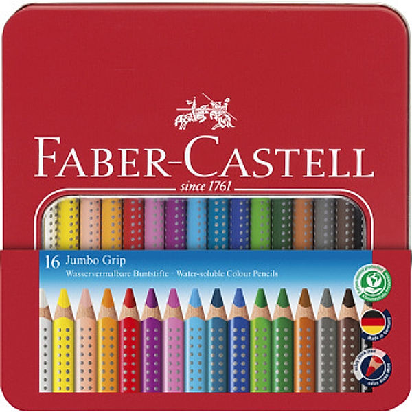 Faber-Castell Buntstifte-Set JUMBO GRIP mit 16 Farben im Metalletui