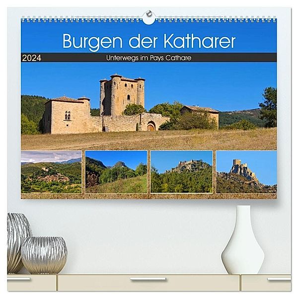 Burgen der Katharer - Unterwegs im Pays Cathare (hochwertiger Premium Wandkalender 2024 DIN A2 quer), Kunstdruck in Hochglanz, LianeM