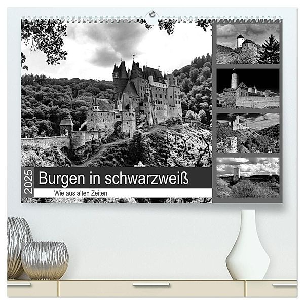 Burgen in schwarzweiss - Wie aus alten Zeiten (hochwertiger Premium Wandkalender 2025 DIN A2 quer), Kunstdruck in Hochglanz, Calvendo, Arno Klatt
