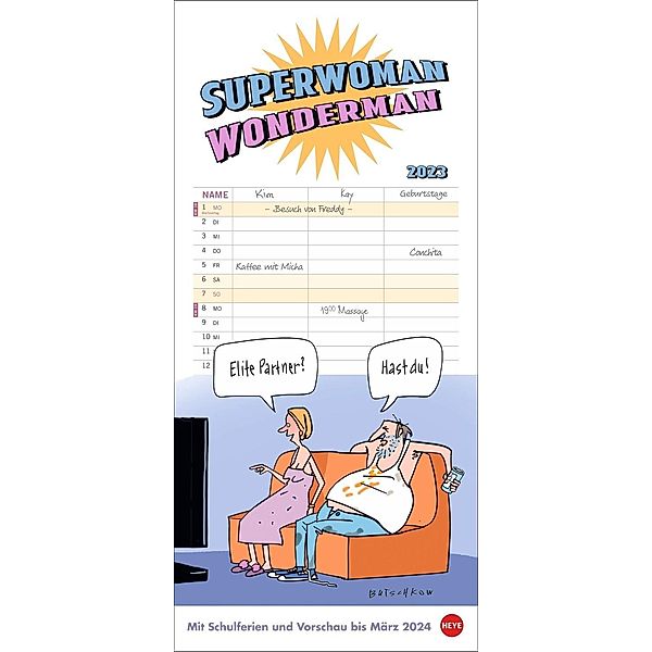 Butschkow: Superwoman Wonderman Planer für zwei 2023. Gleichberechtigung mit Humor in einem praktischen Kalender für 2., Peter Butschkow