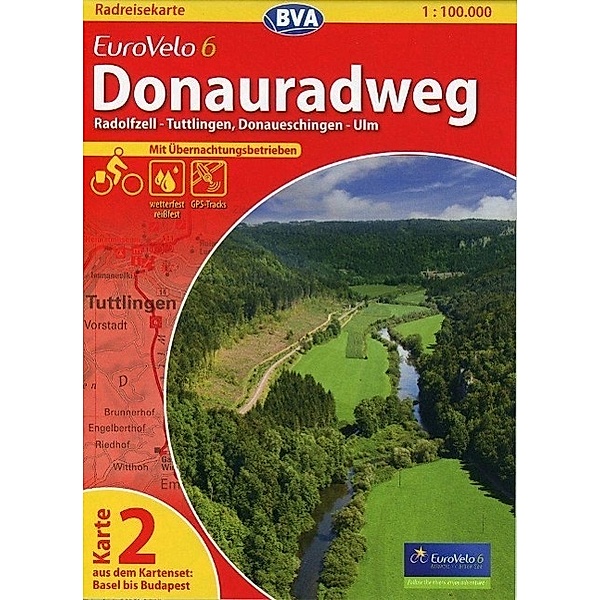 BVA Radreisekarte EuroVelo 6, Donauradweg - Radolfzell - Tuttlingen, Donaueschingen - Ulm