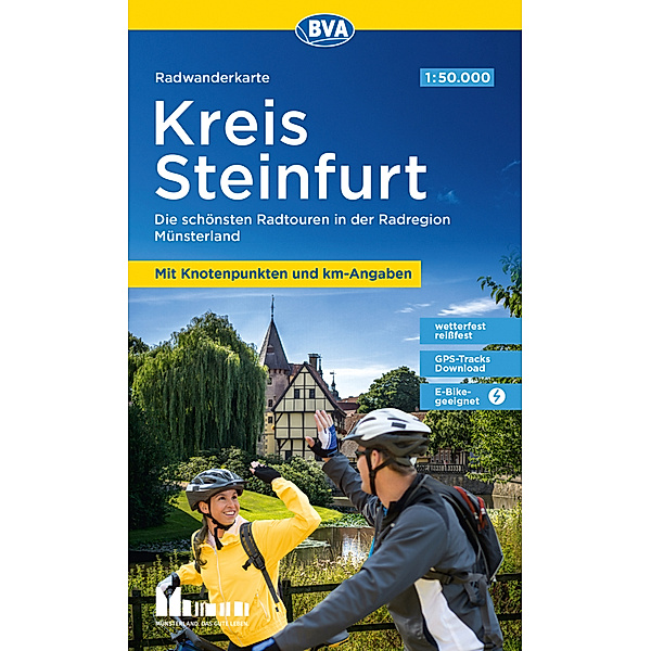 BVA Radwanderkarte Kreis Steinfurt 1:50.000, mit Knotenpunkten und km-Angaben, reiß- und wetterfest, GPS-Tracks Download, E-Bike geeignet