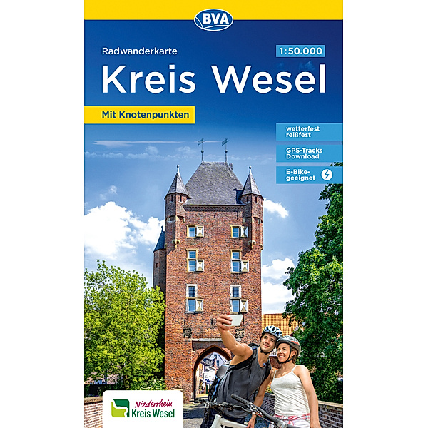 BVA Radwanderkarte Kreis Wesel 1:50.000, mit Knotenpunkten und km-Angaben, reiss- und wetterfest, GPS-Tracks Download, E-Bike geeignet