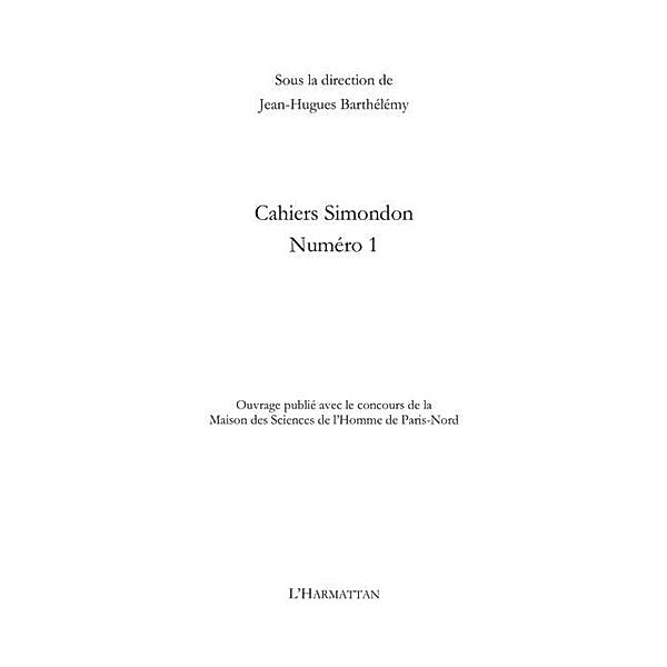Cahiers Simondon 01 / Hors-collection, Collectif