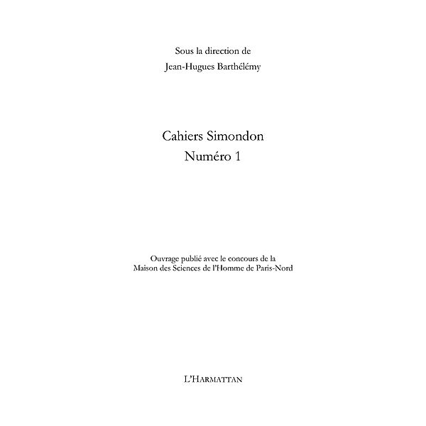 Cahiers Simondon 01 / Hors-collection, Collectif