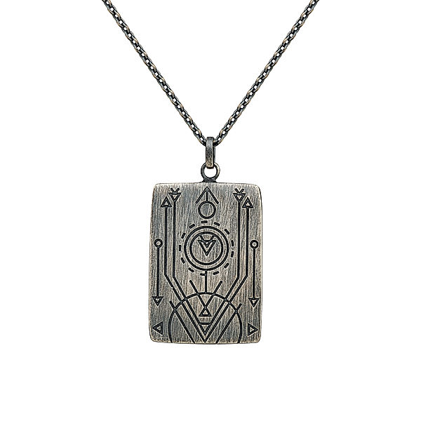 cai Anhänger mit Kette 925/- Silber matt oxidiert Tattoo Motiv 925/- Sterling Silber 60cm Mattiert