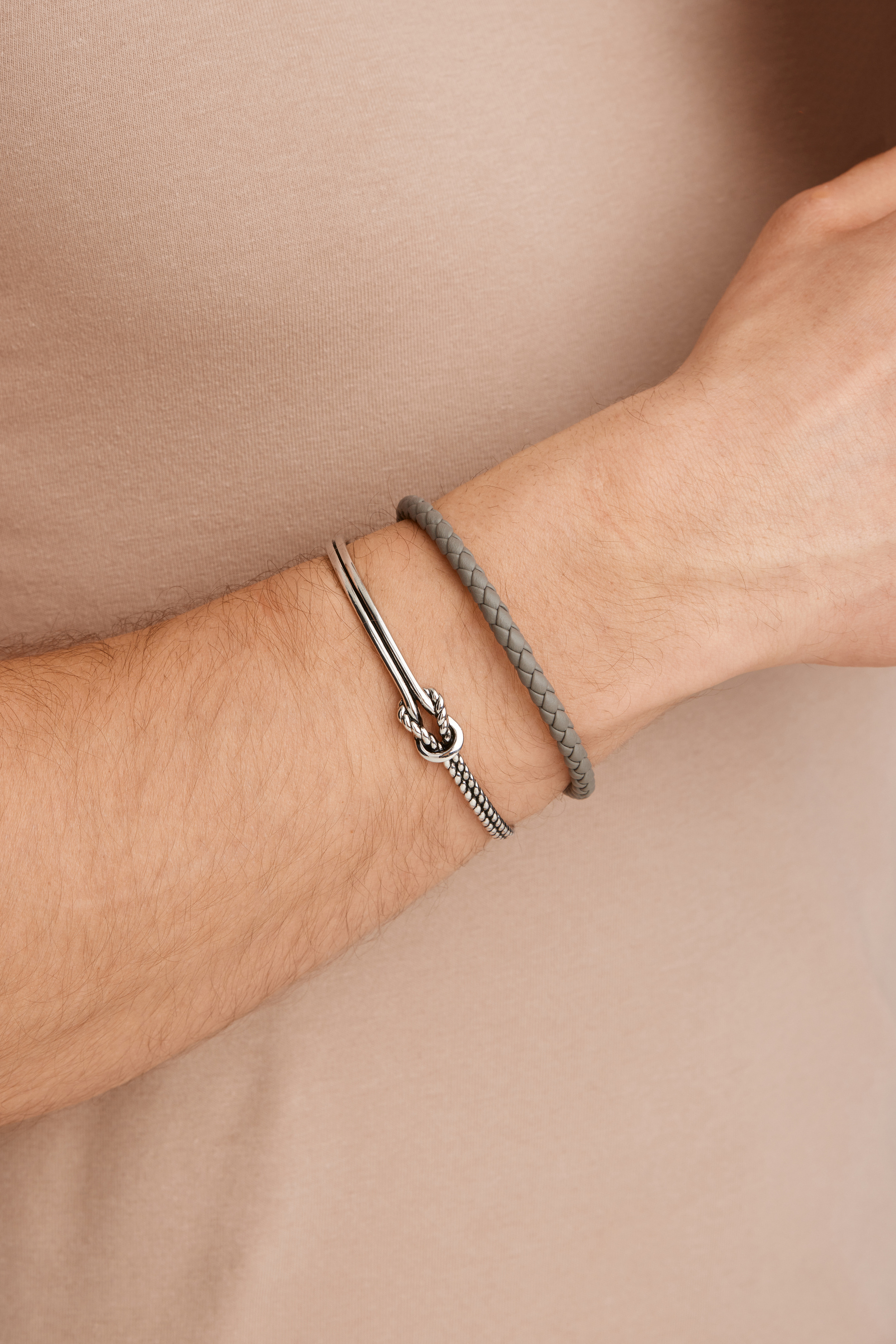 Sterling 925 grau Armband - Leder olivenblattgegerbt Silber cai 21cm rosé