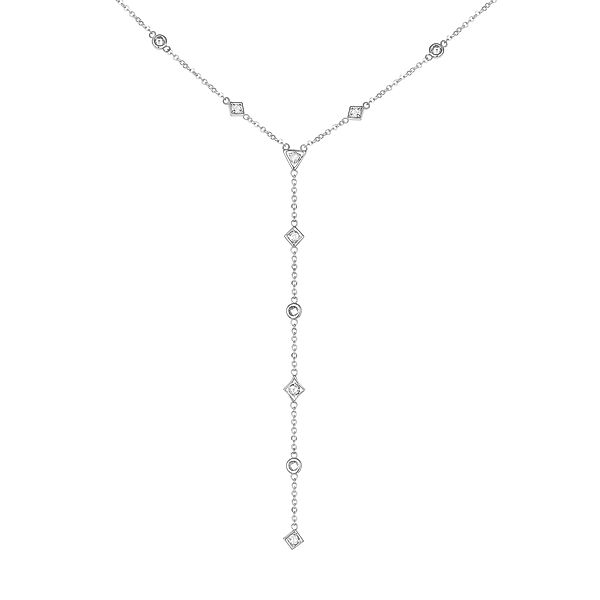 cai Halskette 925 Silber rhodiniert Y-Kette mit Zirkonia 925/- Sterling Silber 45+5cm Glänzend