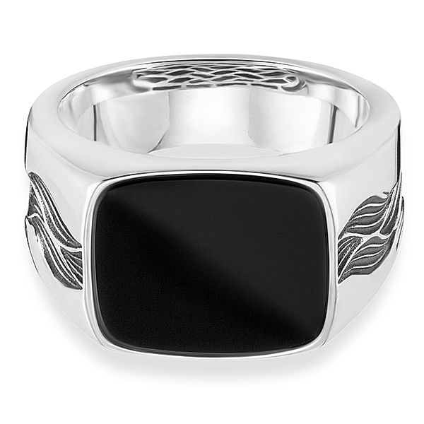 Cai Ring 925/- Sterling Silber Onyx schwarz Glänzend 3,00ct (Größe: 060 (19,1))