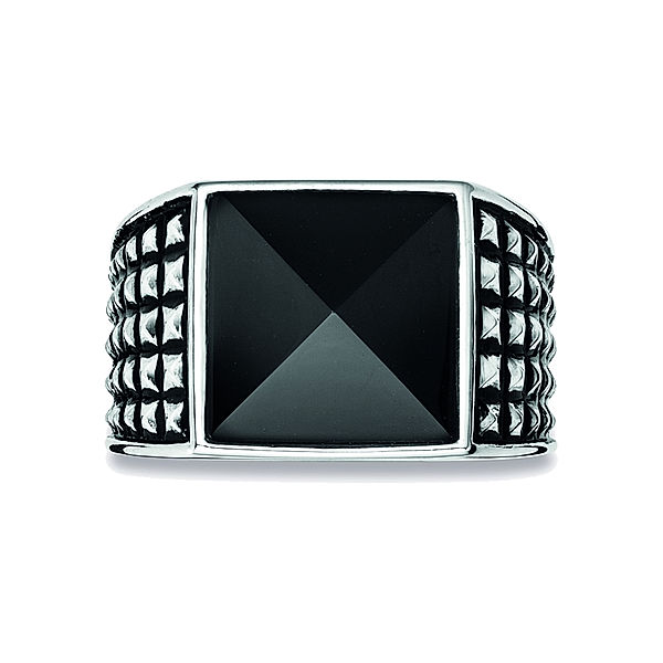 Cai Ring 925/- Sterling Silber Onyx schwarz Glänzend 4,500ct (Größe: 058 (18,5))