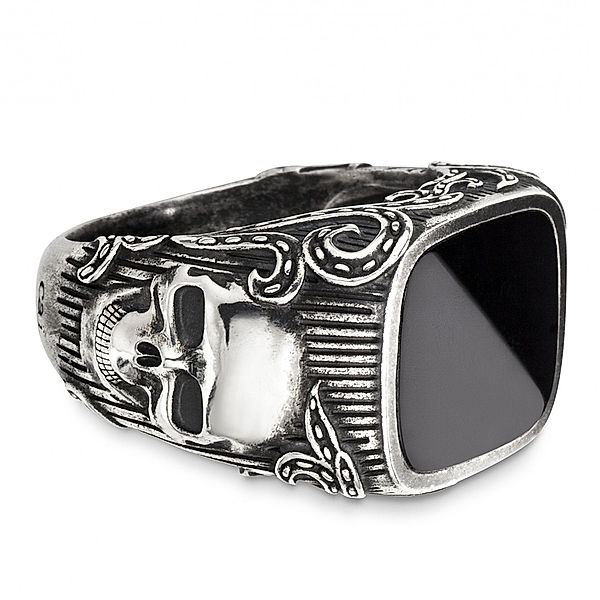 Cai Ring 925/- Sterling Silber Onyx schwarz Mattiert 3,500ct (Größe: 060 (19,1))