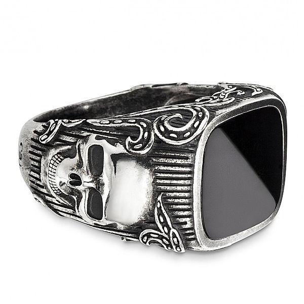 Cai Ring 925/- Sterling Silber Onyx schwarz Mattiert 3,500ct (Größe: 058 (18,5))