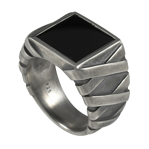 cai Ring 925/- Sterling Silber Onyx schwarz oxydiert (Größe: 068 (21,7))