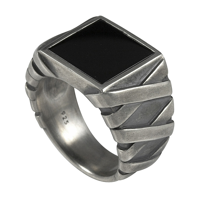 cai Ring 925 - Sterling Silber Onyx schwarz oxydiert Größe: 060 19,1