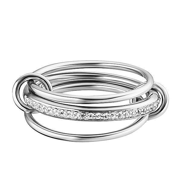 Cai Ring 925/- Sterling Silber Topas weiß rhodiniert 0,004ct/pc. (Größe: 052 (16,6))
